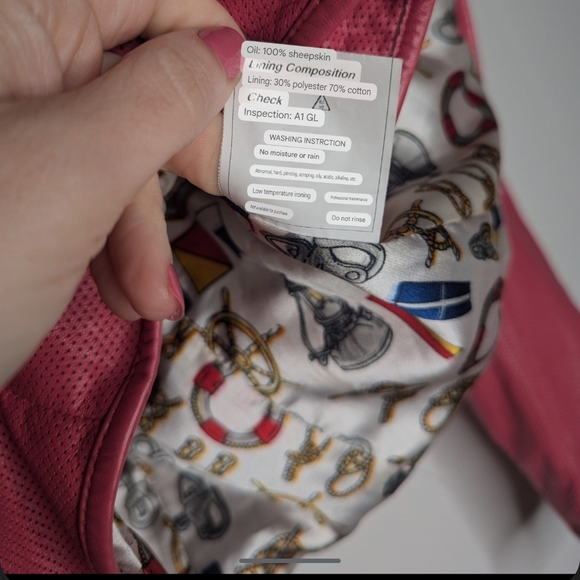 Sheepskin Leather Moto Jacket Pink Small - Picture 7 of 8